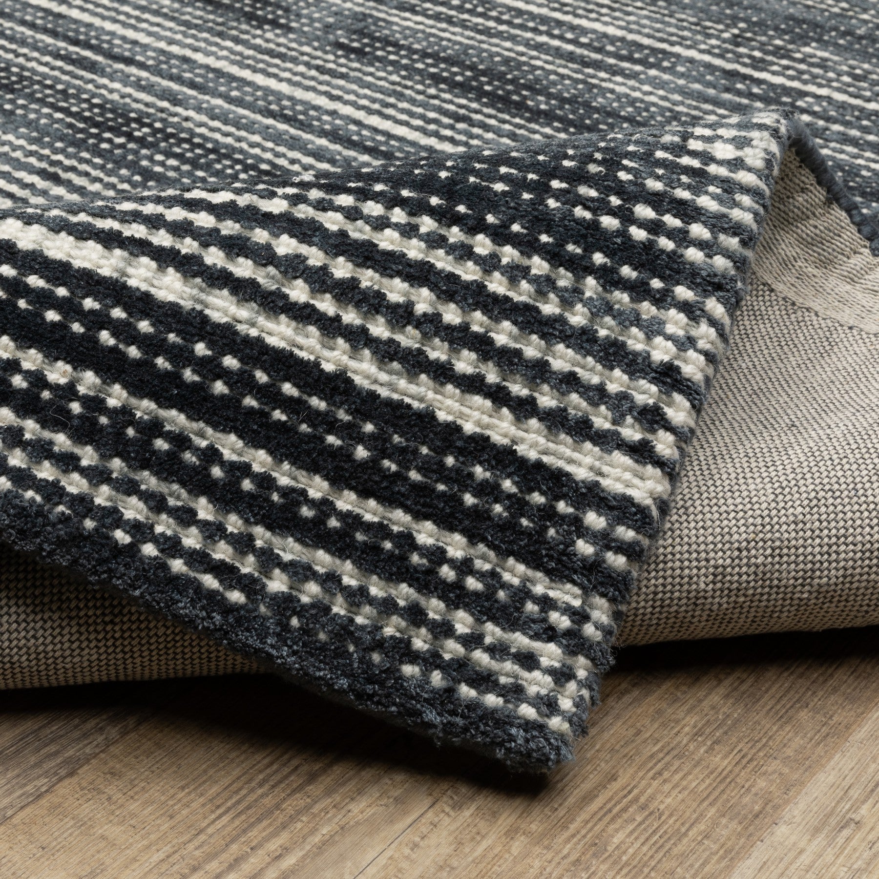 8' X 10' Black And Ivory Striped Hand Tufted Area Rug-8