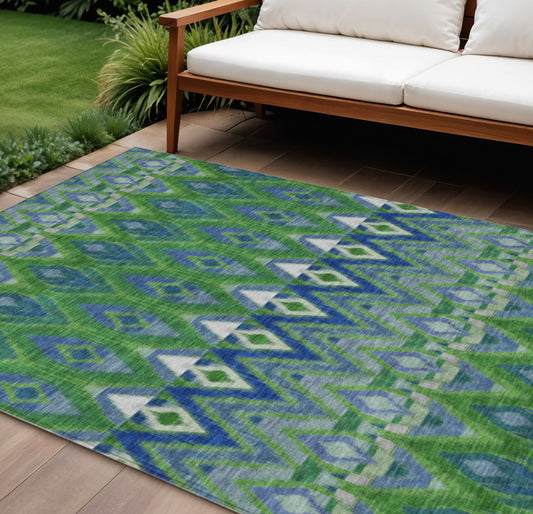 8' X 10' Green And Blue Southwestern Washable Indoor Outdoor Area Rug-0