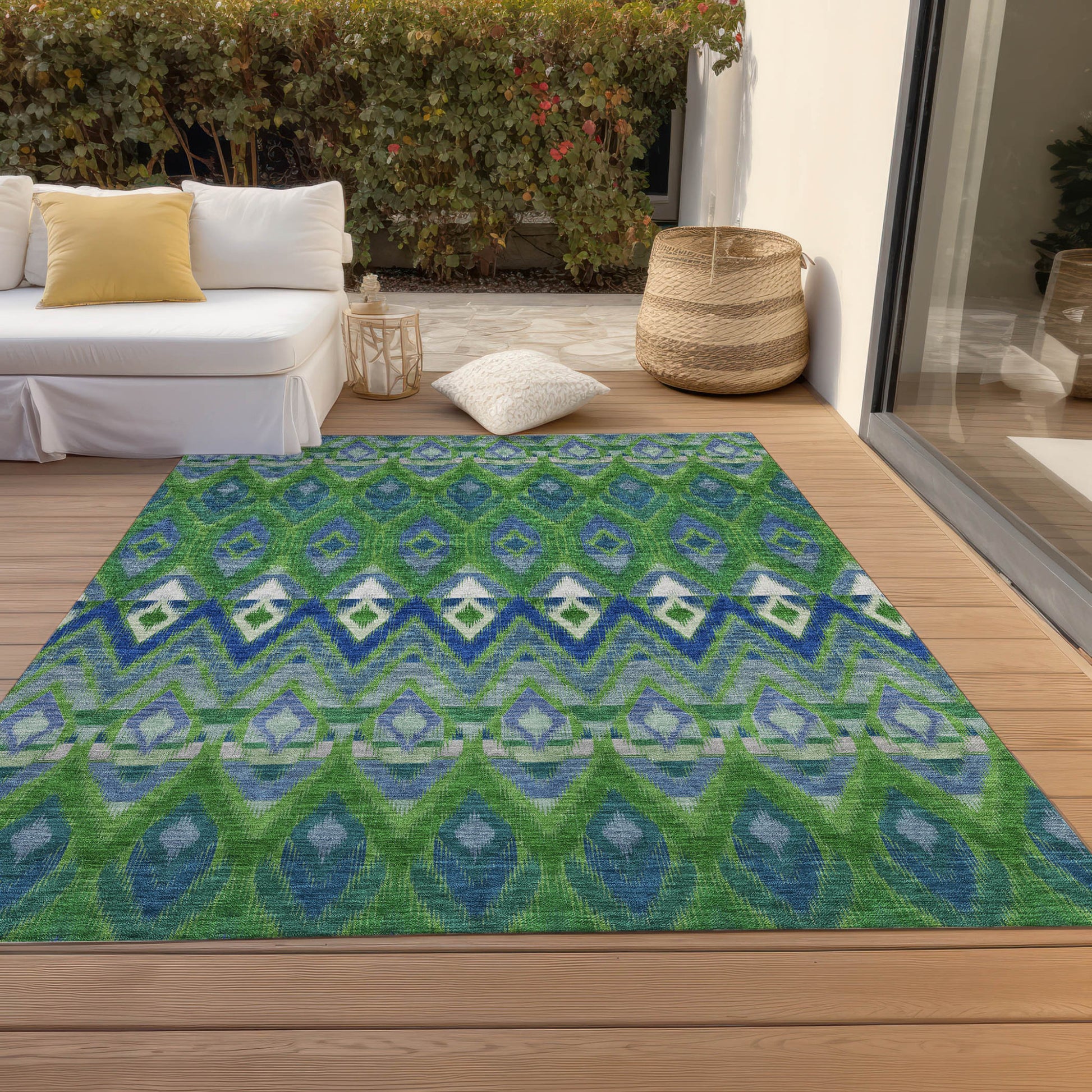 8' X 10' Green And Blue Southwestern Washable Indoor Outdoor Area Rug-6