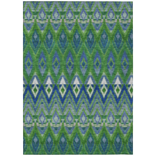8' X 10' Green And Blue Southwestern Washable Indoor Outdoor Area Rug-1