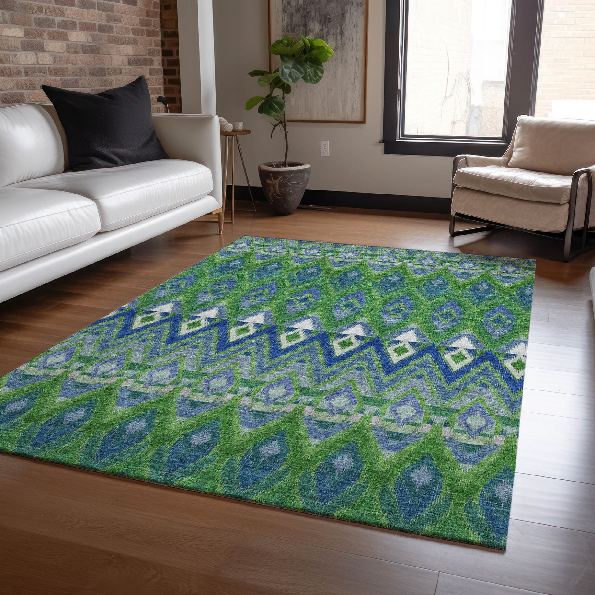 8' X 10' Green And Blue Southwestern Washable Indoor Outdoor Area Rug-7