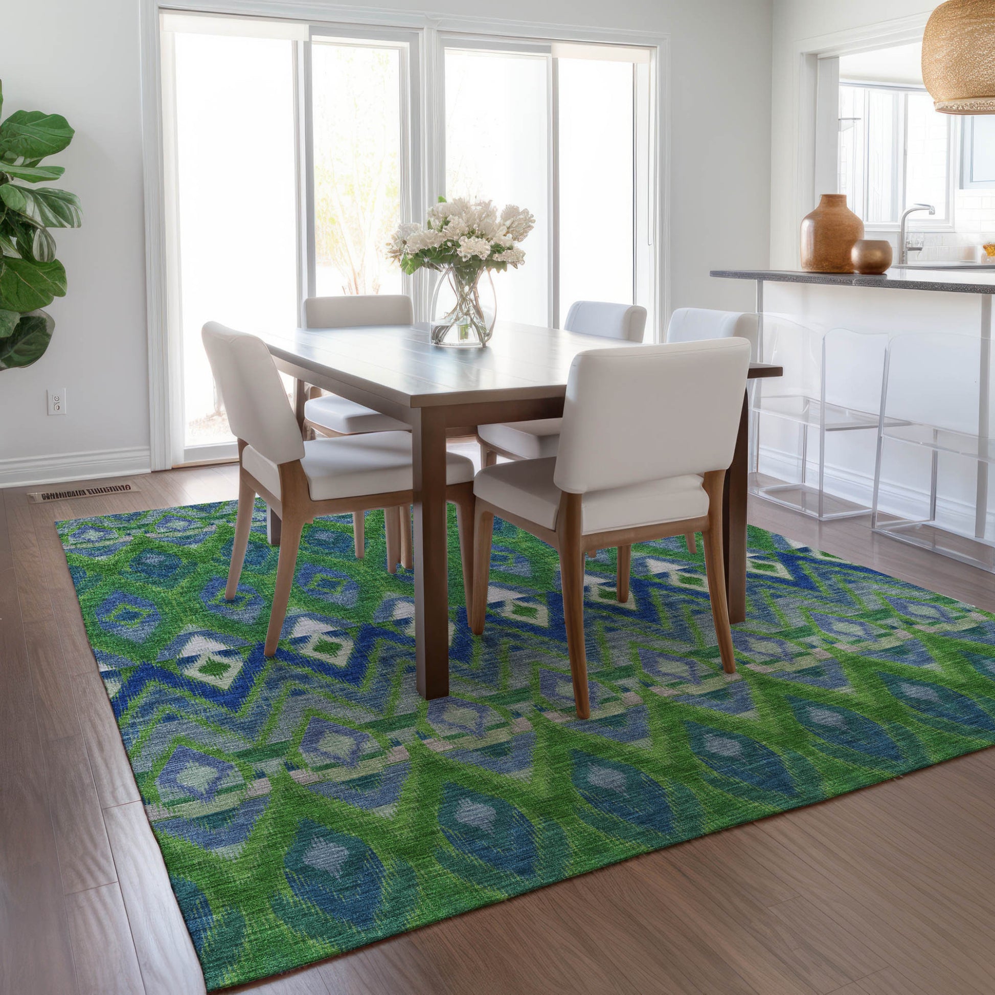 8' X 10' Green And Blue Southwestern Washable Indoor Outdoor Area Rug-8