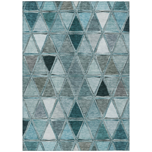 3' X 5' Teal Blue Aqua And Gray Geometric Washable Indoor Outdoor Area Rug-1