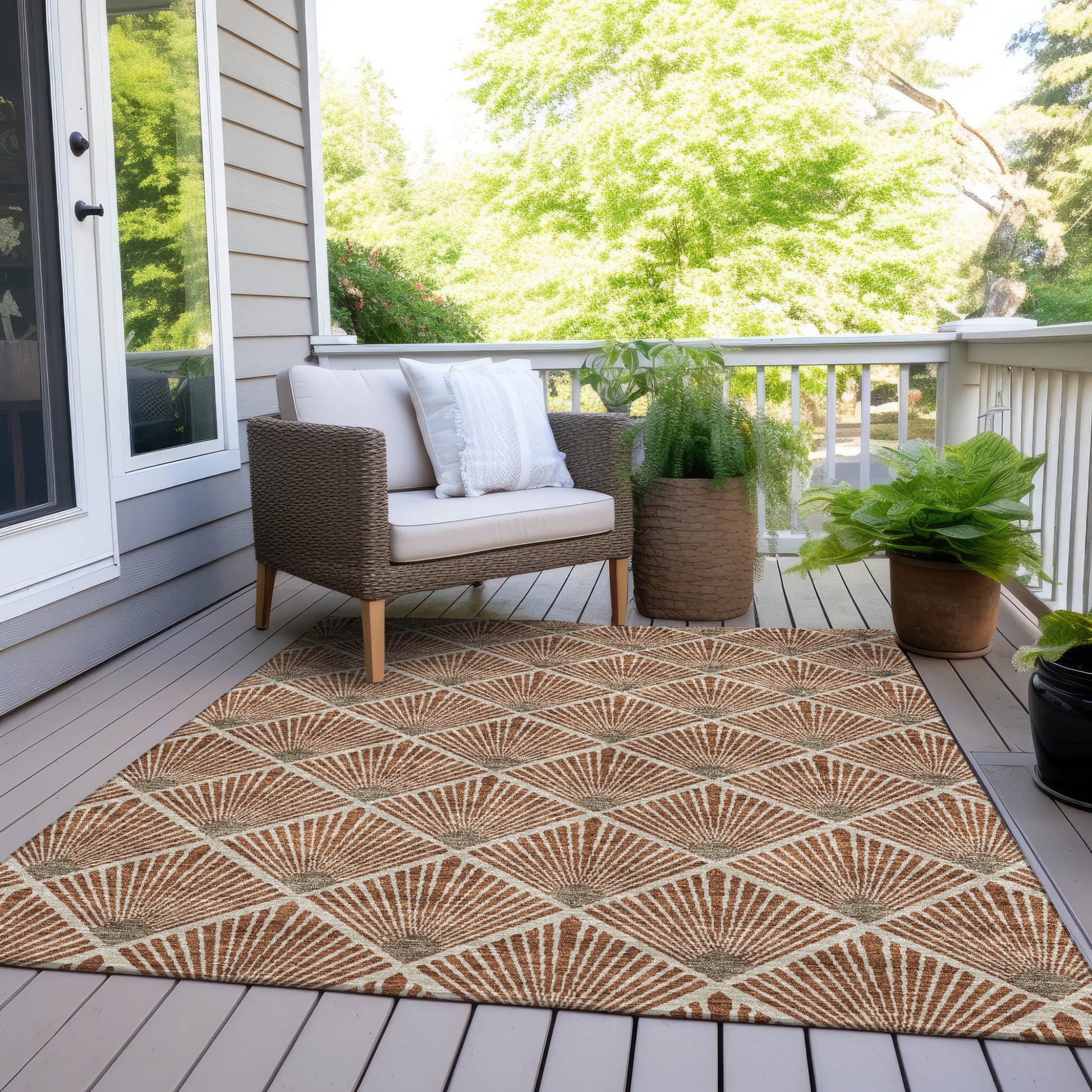 9' X 12' Brown Copper And Beige Geometric Washable Indoor Outdoor Area Rug-7