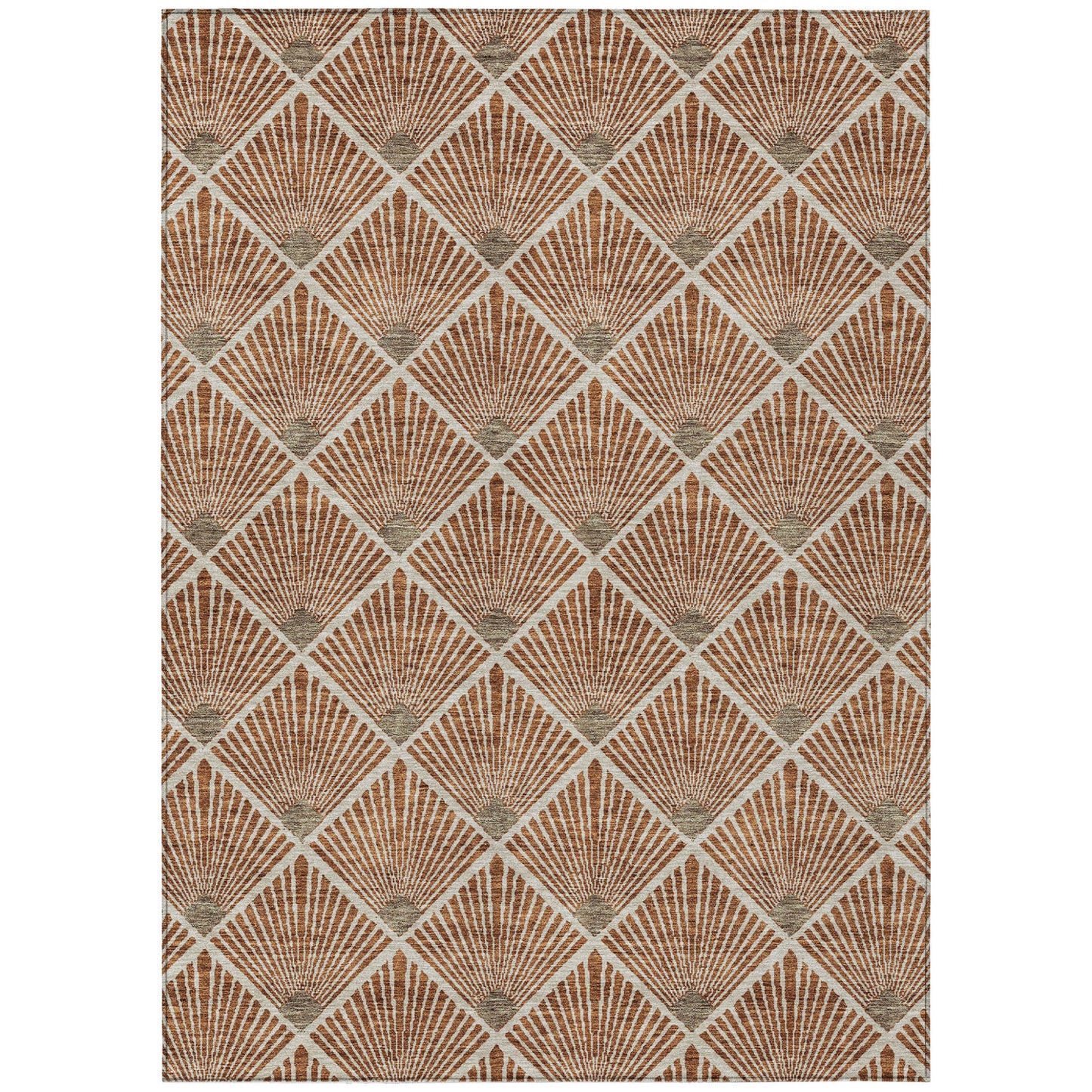 9' X 12' Brown Copper And Beige Geometric Washable Indoor Outdoor Area Rug-1