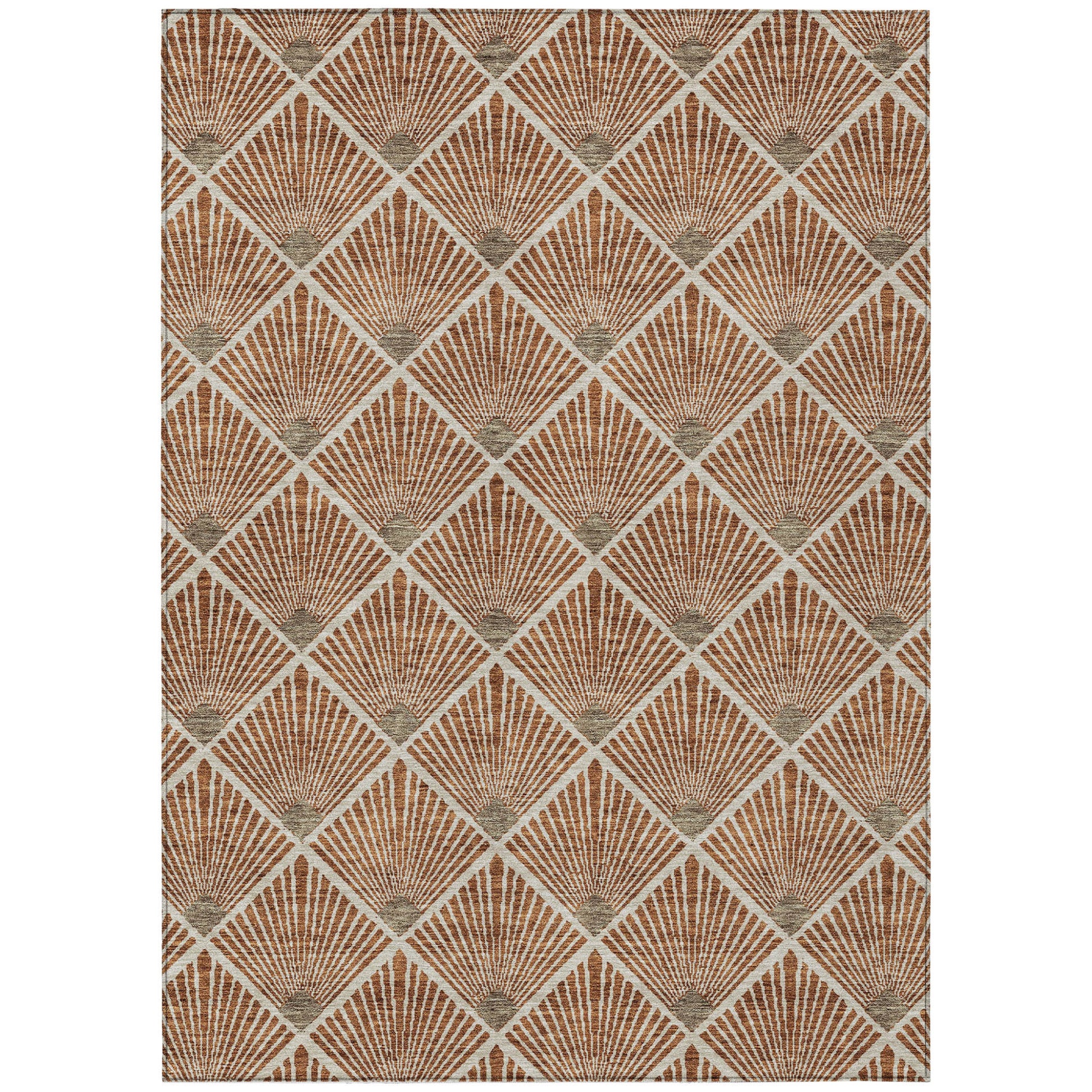 9' X 12' Brown Copper And Beige Geometric Washable Indoor Outdoor Area Rug-1