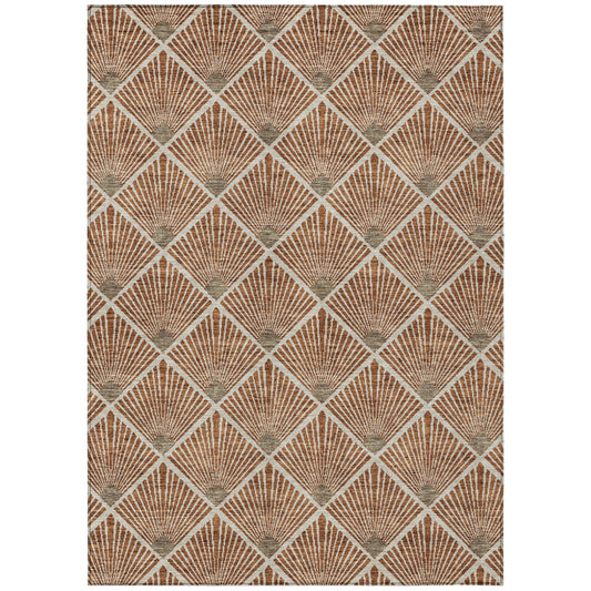 9' X 12' Brown Copper And Beige Geometric Washable Indoor Outdoor Area Rug-1