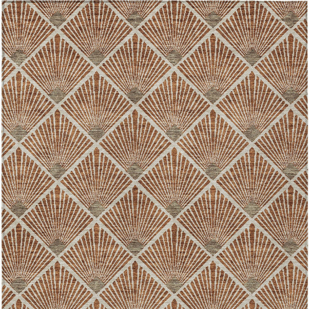 9' X 12' Brown Copper And Beige Geometric Washable Indoor Outdoor Area Rug-6