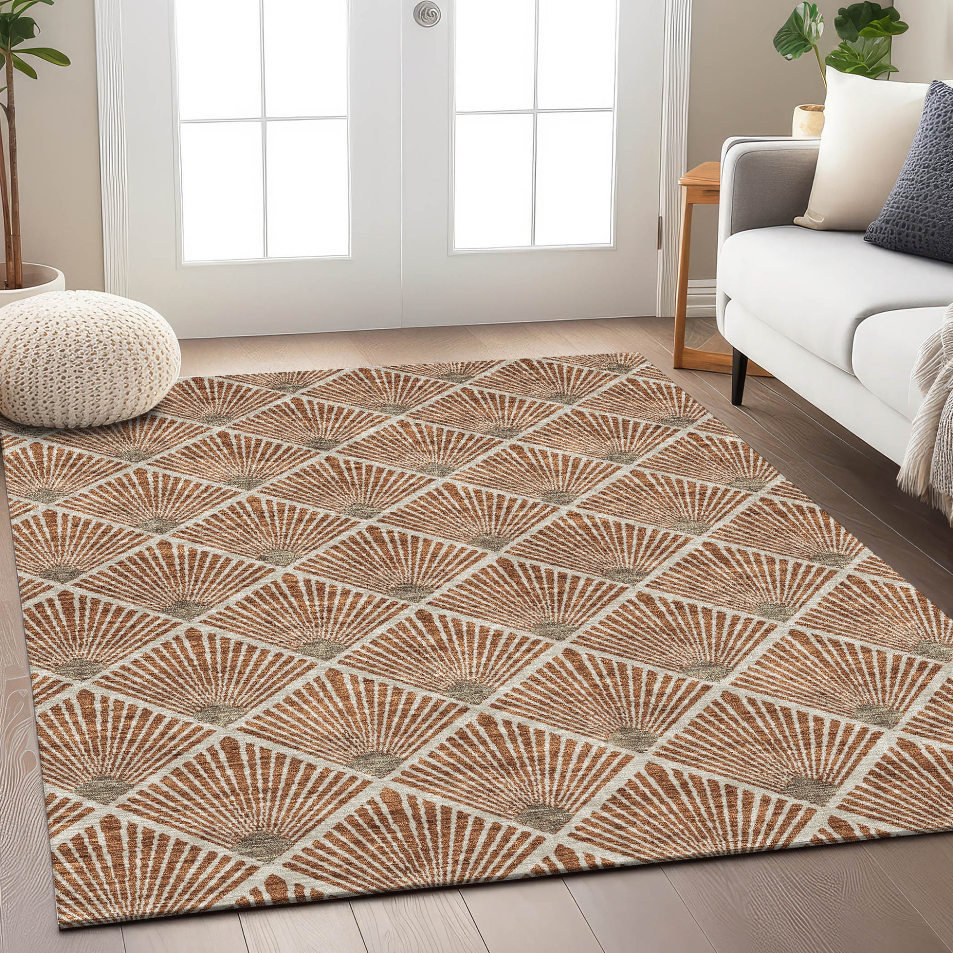 9' X 12' Brown Copper And Beige Geometric Washable Indoor Outdoor Area Rug-8