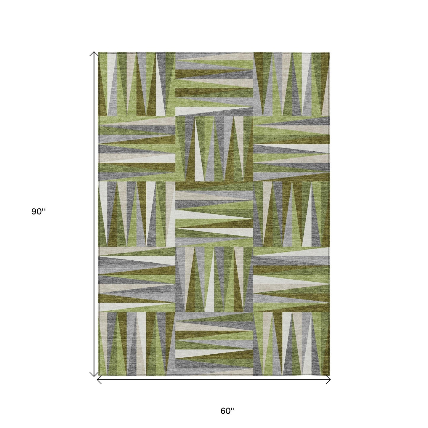 5' X 8' Green Gray And Ivory Geometric Washable Indoor Outdoor Area Rug-2