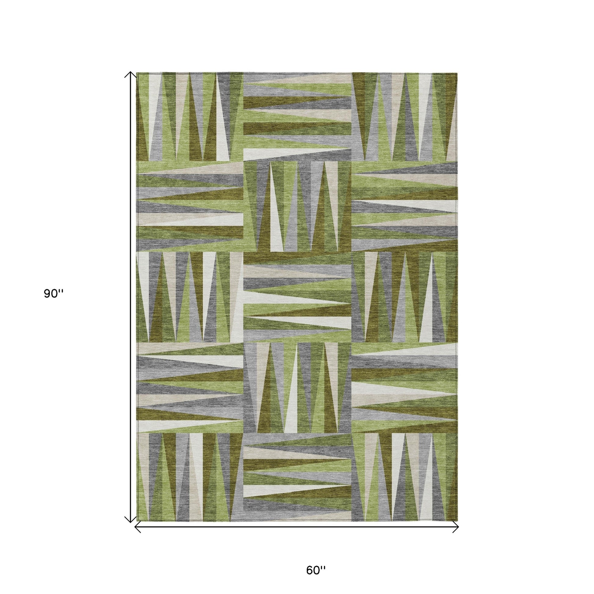 5' X 8' Green Gray And Ivory Geometric Washable Indoor Outdoor Area Rug-2