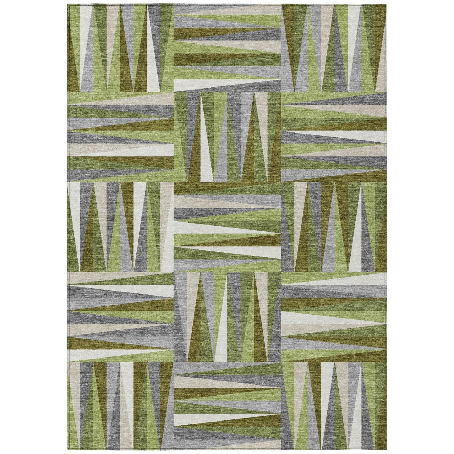 5' X 8' Green Gray And Ivory Geometric Washable Indoor Outdoor Area Rug-1