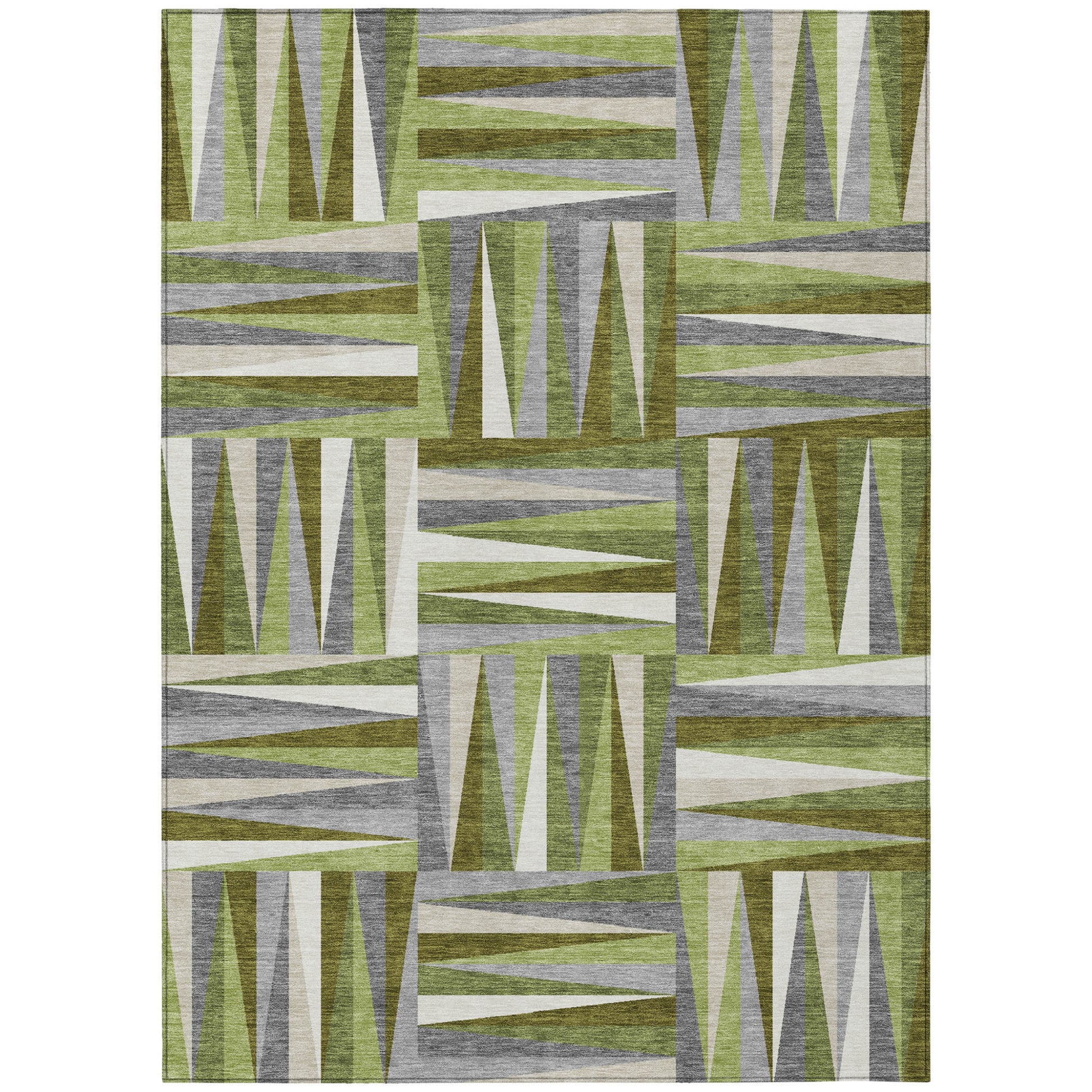 5' X 8' Green Gray And Ivory Geometric Washable Indoor Outdoor Area Rug-1