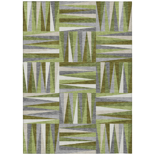 5' X 8' Green Gray And Ivory Geometric Washable Indoor Outdoor Area Rug-1