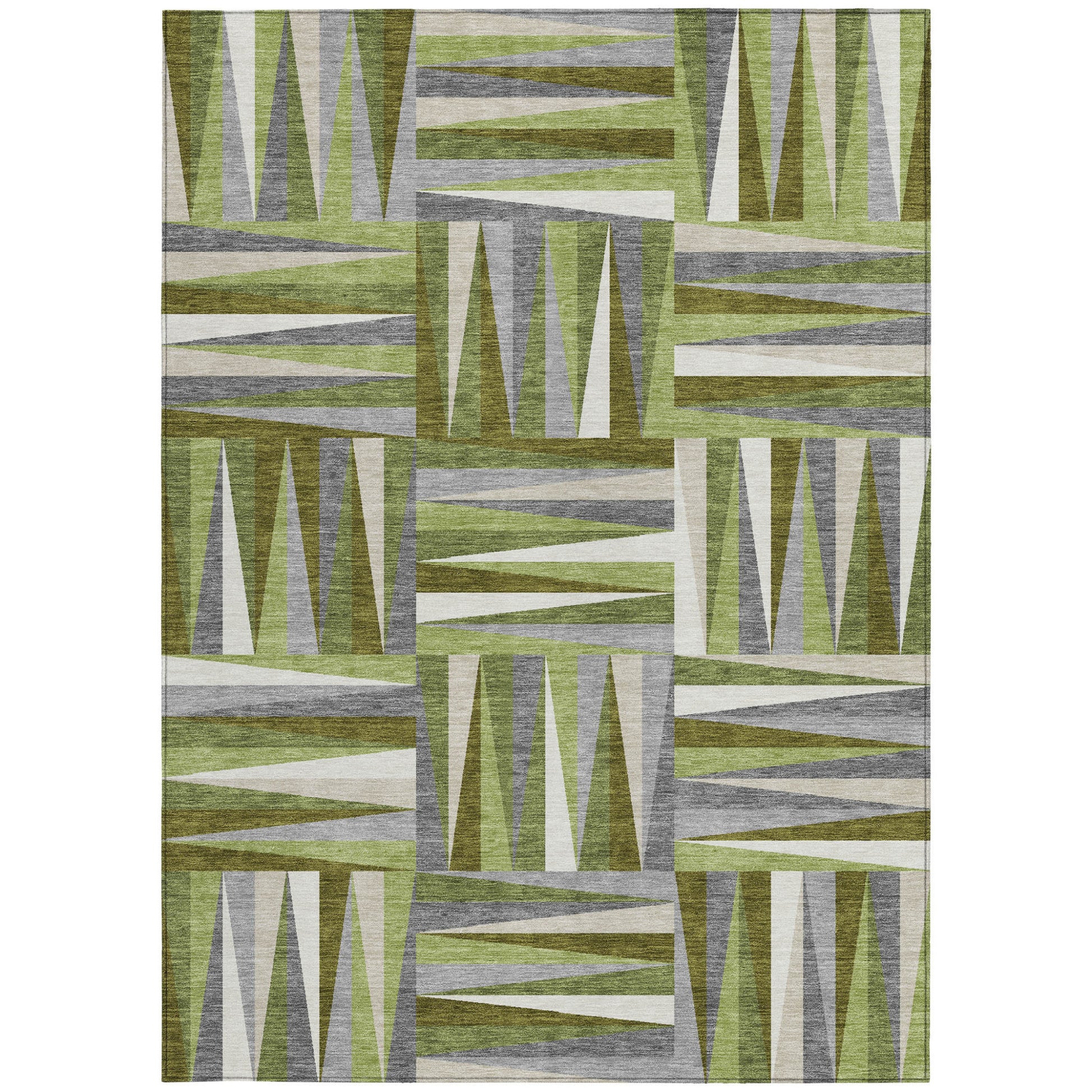 5' X 8' Green Gray And Ivory Geometric Washable Indoor Outdoor Area Rug-5