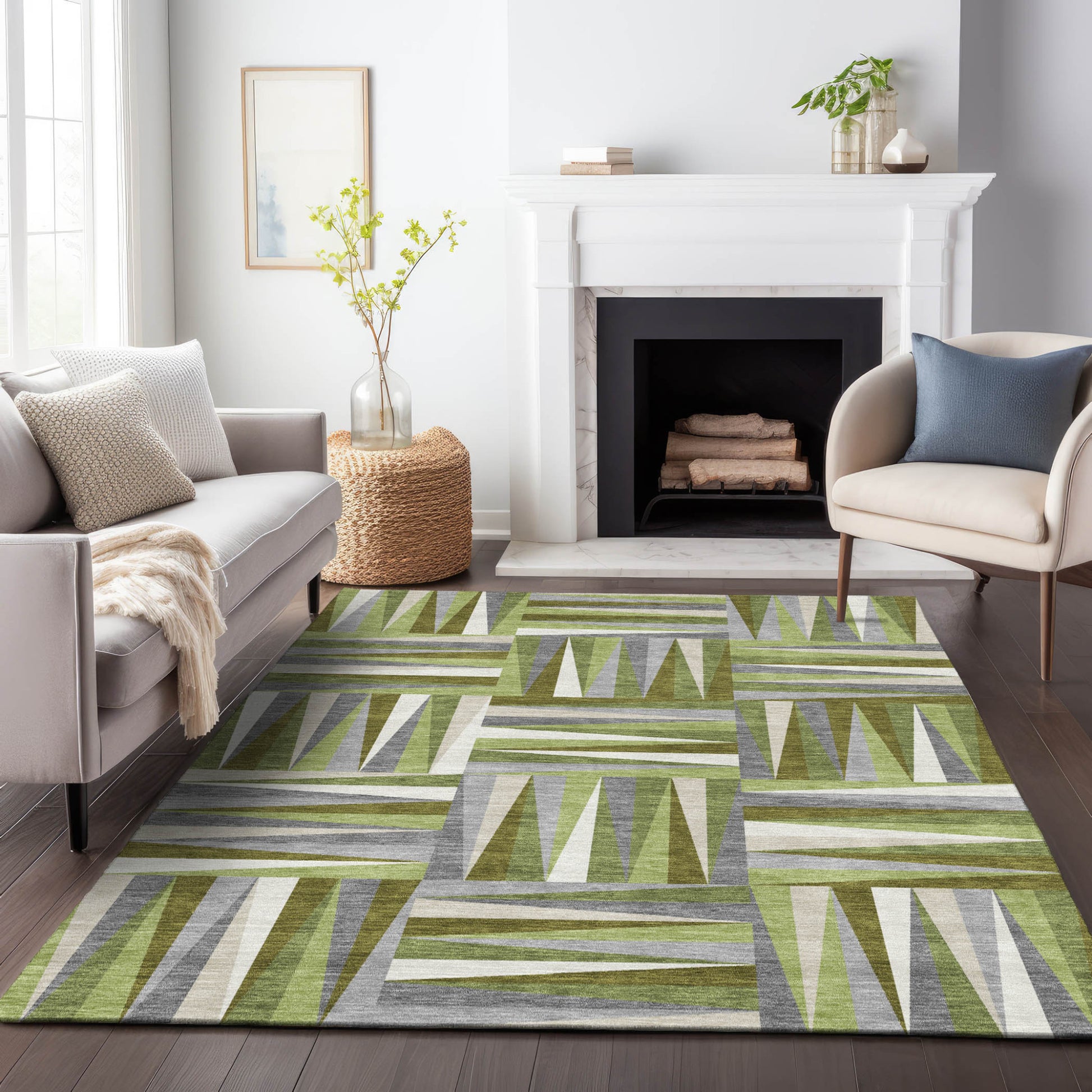 5' X 8' Green Gray And Ivory Geometric Washable Indoor Outdoor Area Rug-7