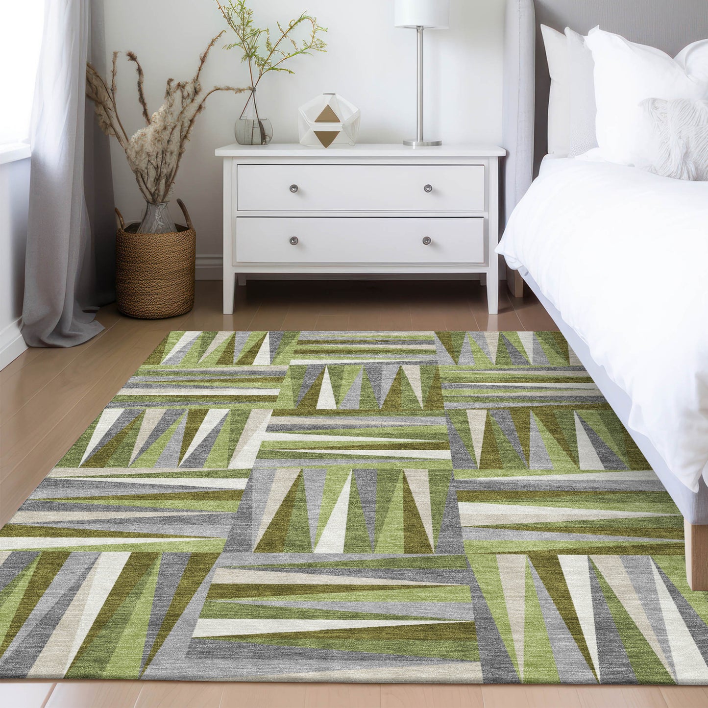 5' X 8' Green Gray And Ivory Geometric Washable Indoor Outdoor Area Rug-8