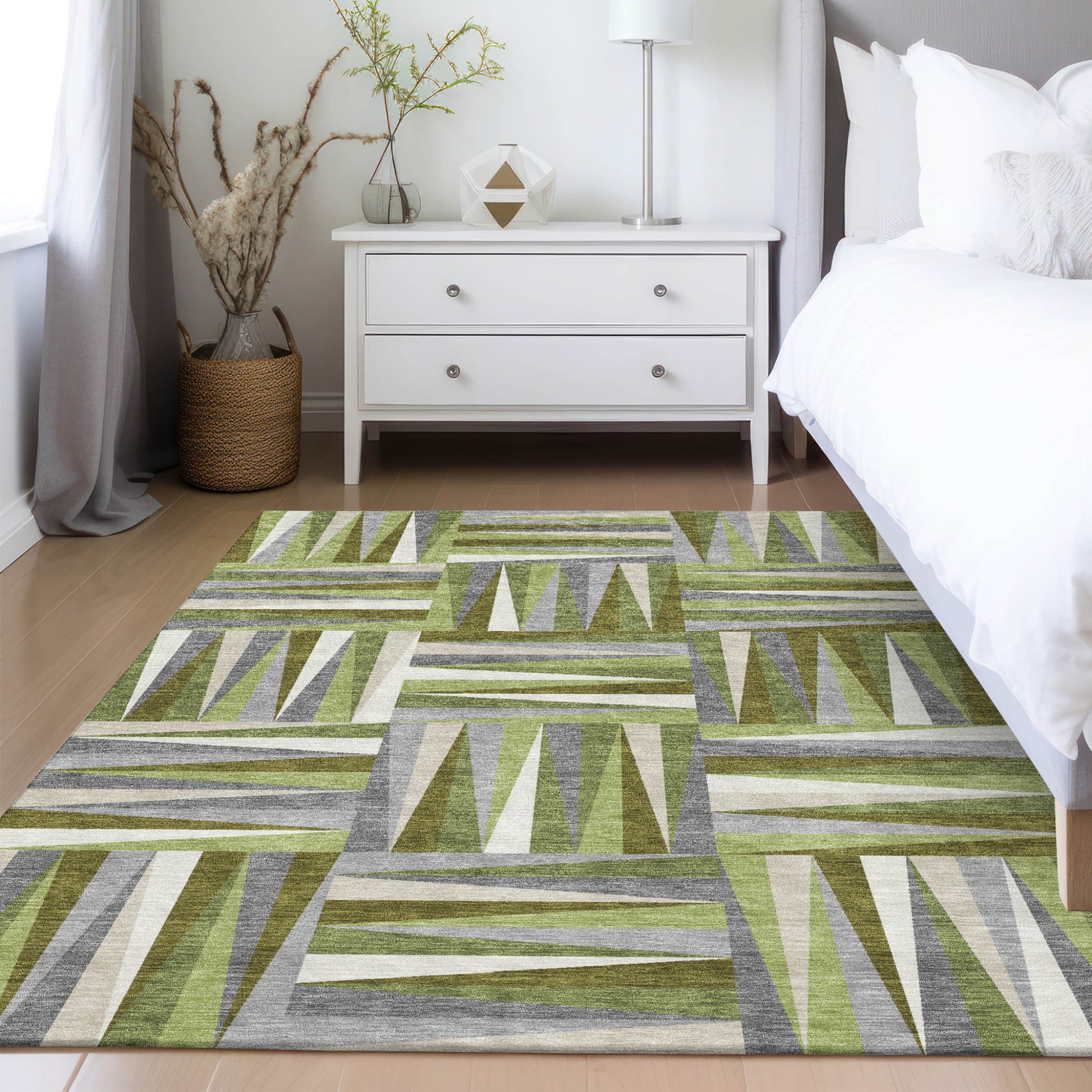 5' X 8' Green Gray And Ivory Geometric Washable Indoor Outdoor Area Rug-8