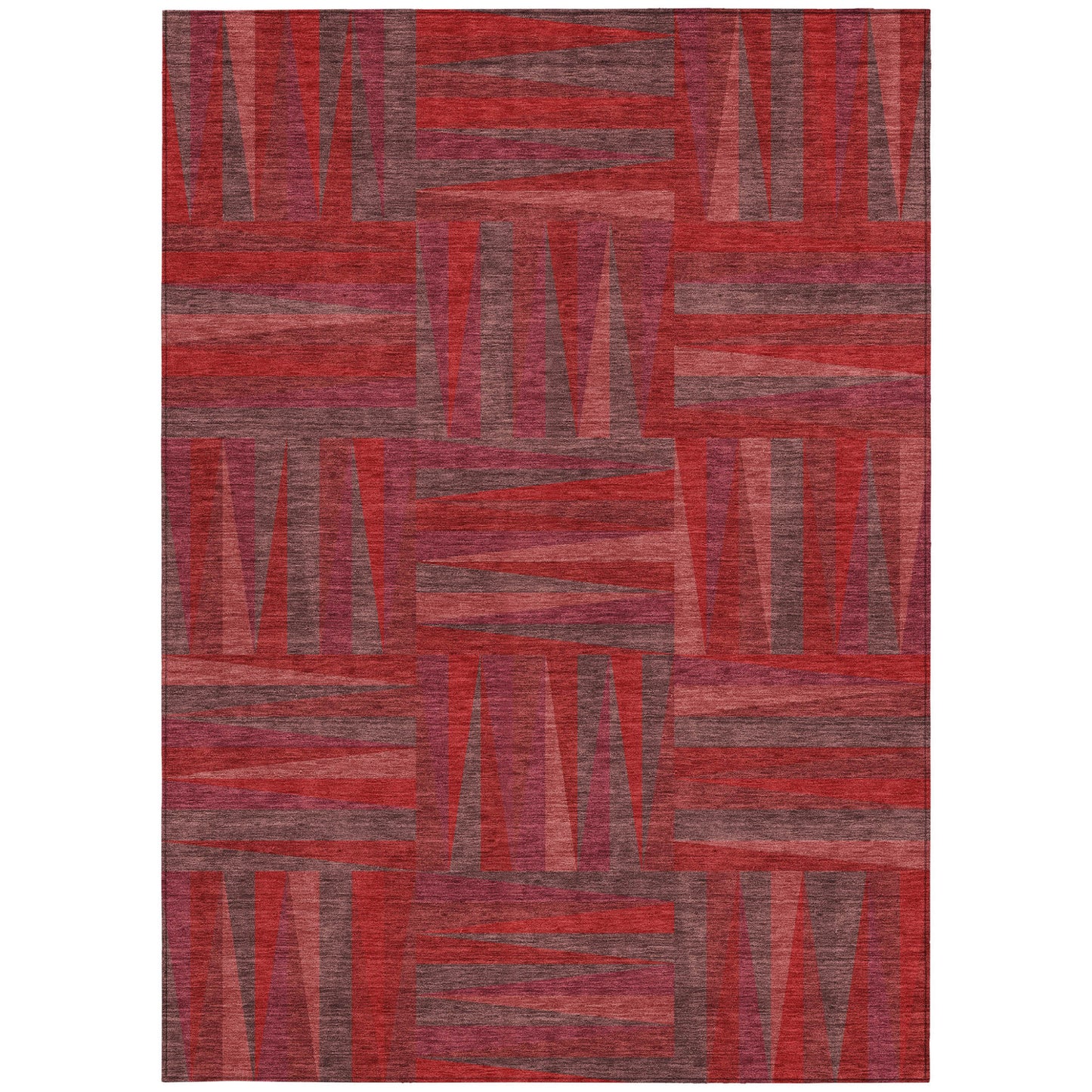 8' X 10' Red And Brown Geometric Washable Indoor Outdoor Area Rug-5