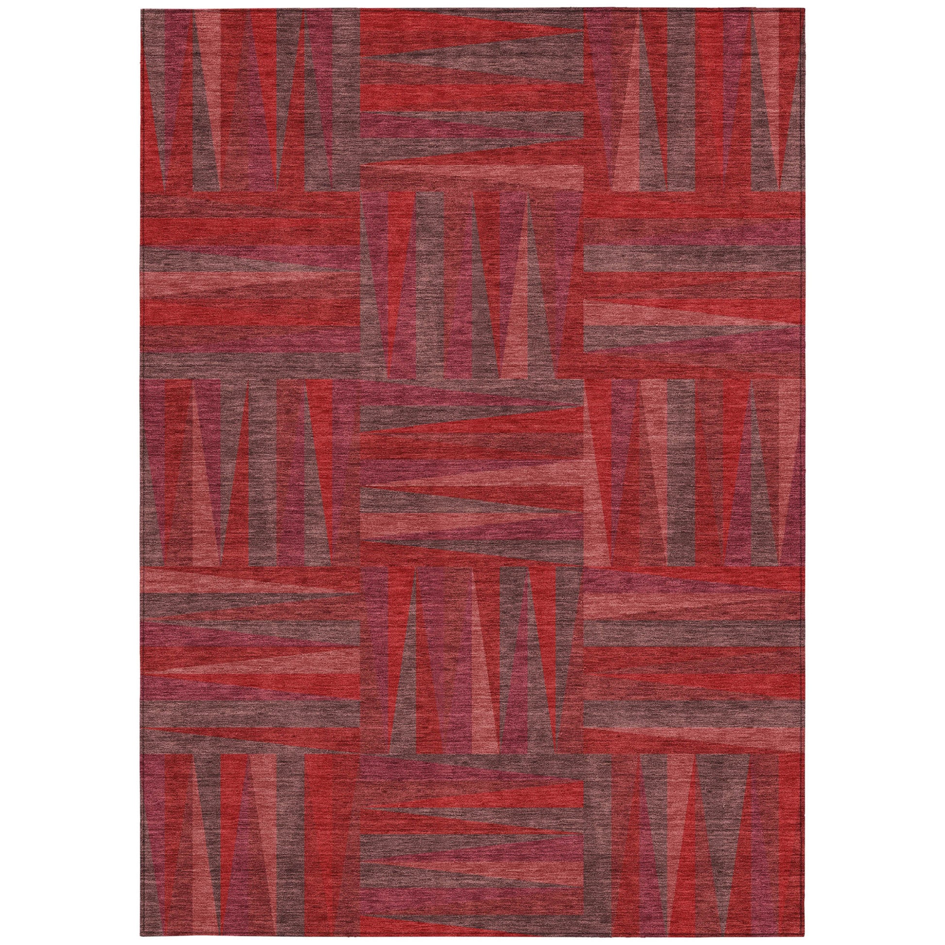 8' X 10' Red And Brown Geometric Washable Indoor Outdoor Area Rug-5