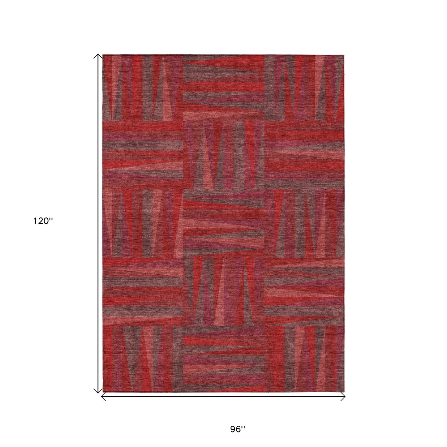 8' X 10' Red And Brown Geometric Washable Indoor Outdoor Area Rug-2