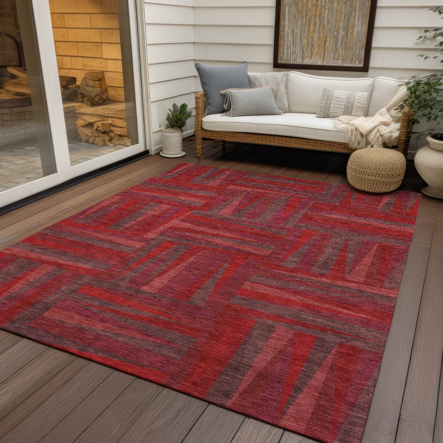 8' X 10' Red And Brown Geometric Washable Indoor Outdoor Area Rug-6