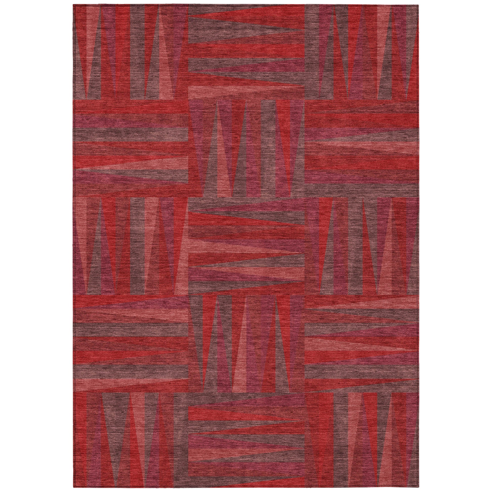 8' X 10' Red And Brown Geometric Washable Indoor Outdoor Area Rug-1
