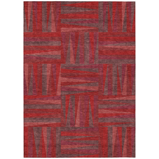 8' X 10' Red And Brown Geometric Washable Indoor Outdoor Area Rug-1