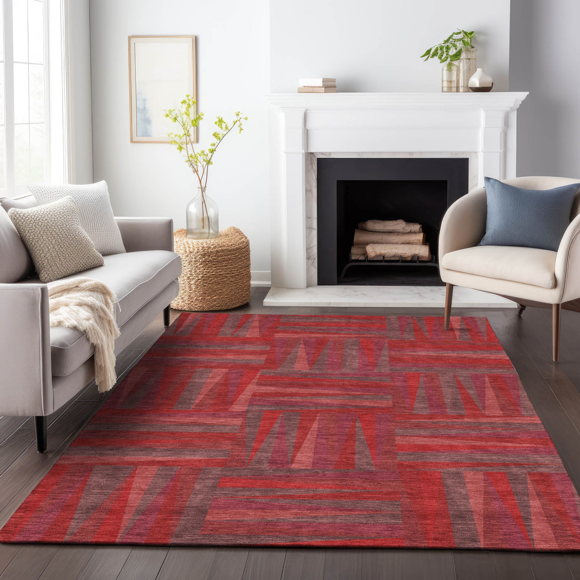 8' X 10' Red And Brown Geometric Washable Indoor Outdoor Area Rug-7