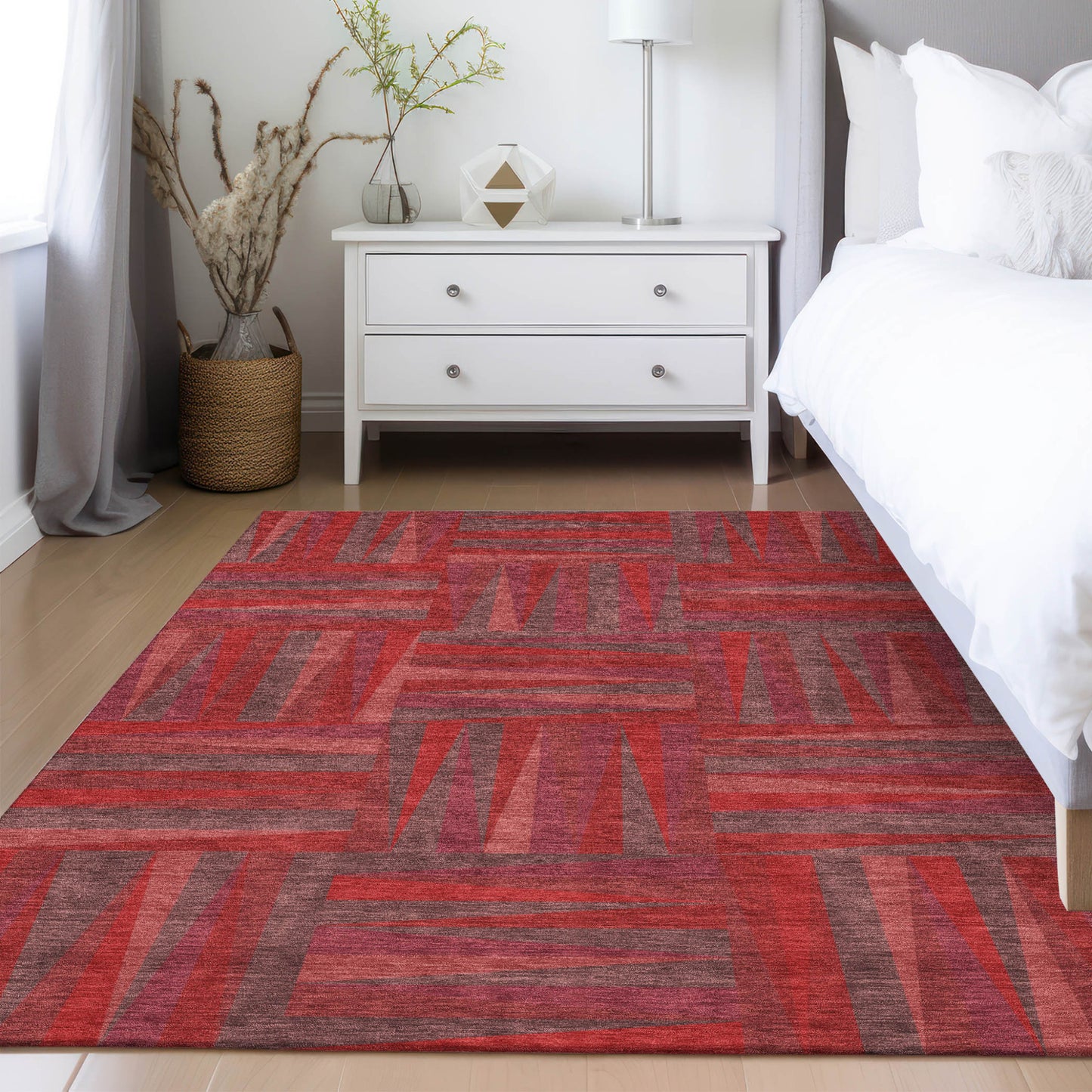 8' X 10' Red And Brown Geometric Washable Indoor Outdoor Area Rug-8