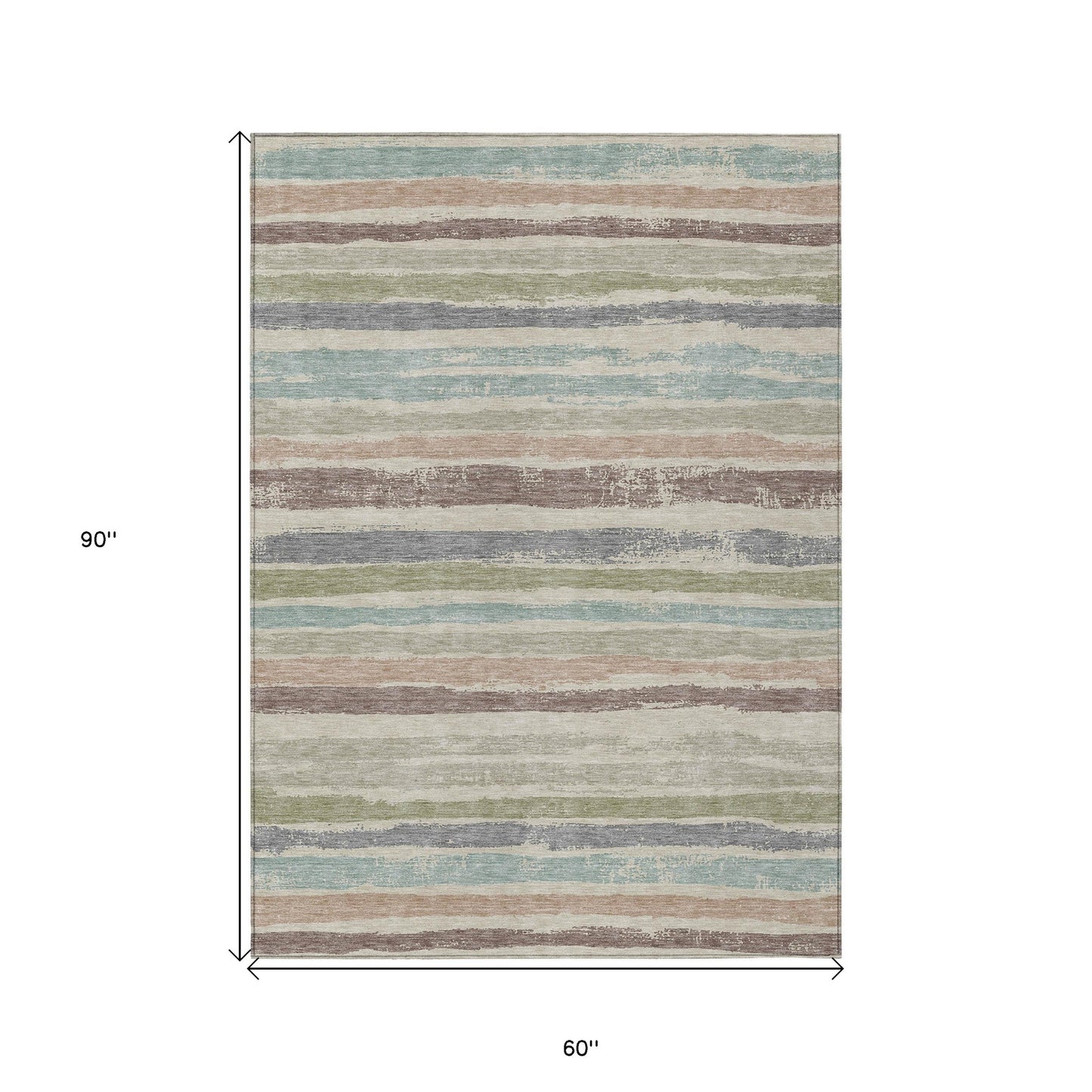 5' X 8' Beige Brown And Gray Striped Washable Indoor Outdoor Area Rug-2