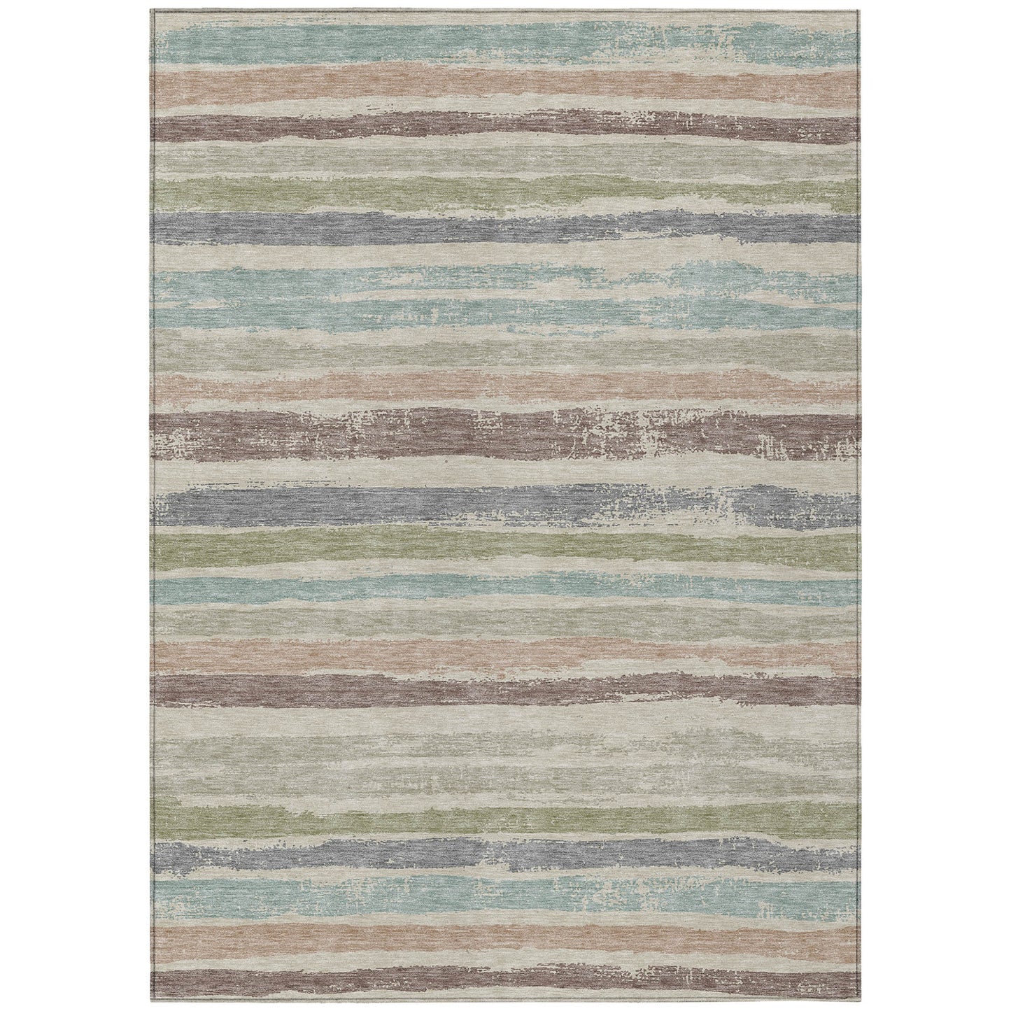 5' X 8' Beige Brown And Gray Striped Washable Indoor Outdoor Area Rug-1