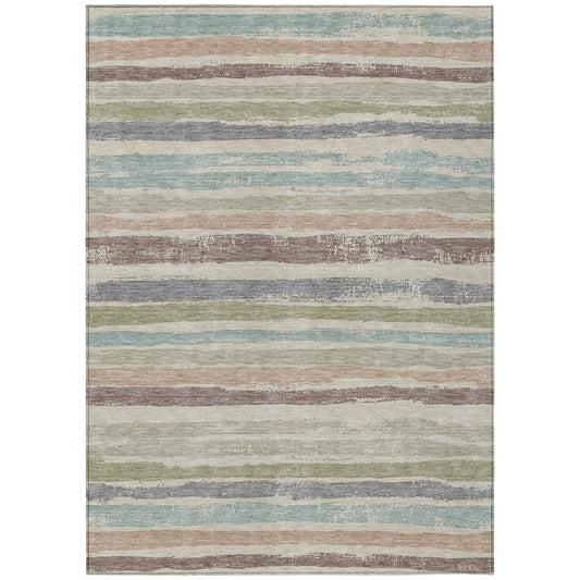 5' X 8' Beige Brown And Gray Striped Washable Indoor Outdoor Area Rug-1