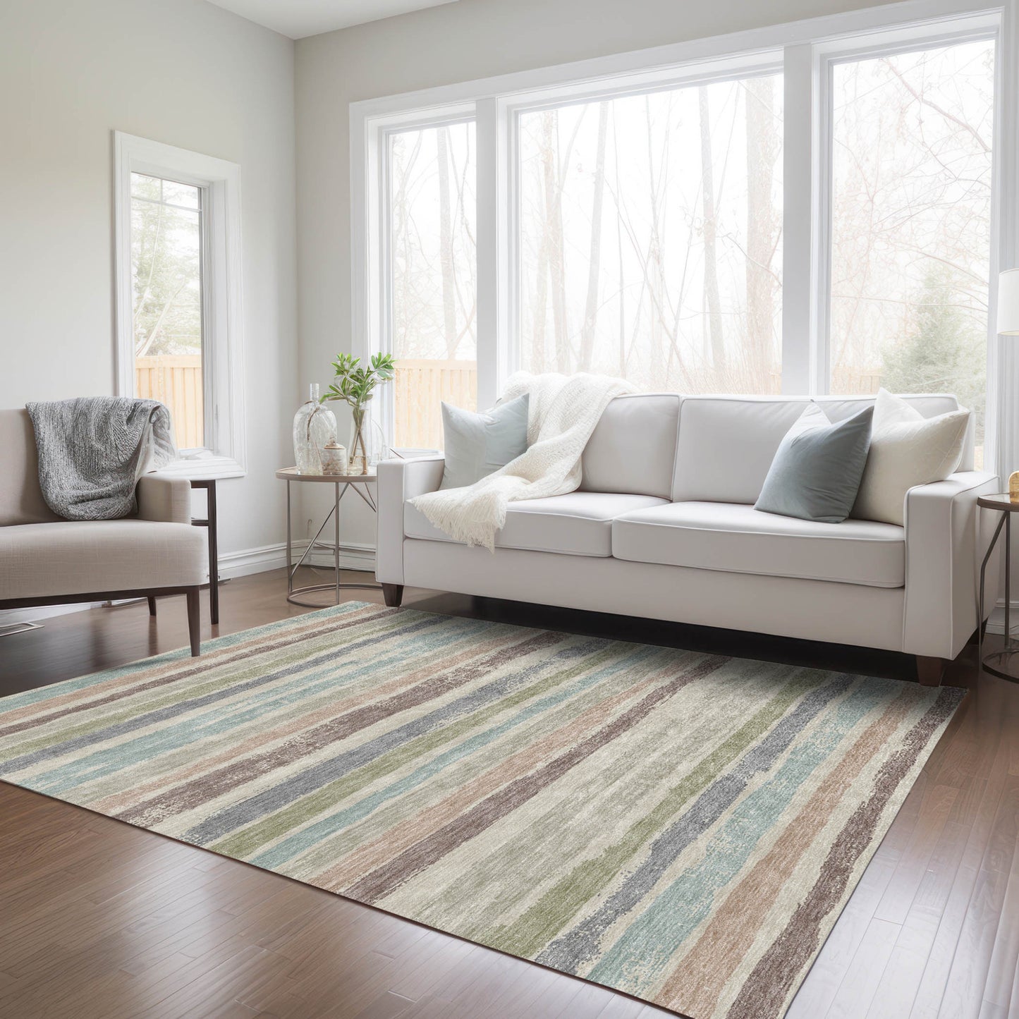 5' X 8' Beige Brown And Gray Striped Washable Indoor Outdoor Area Rug-8