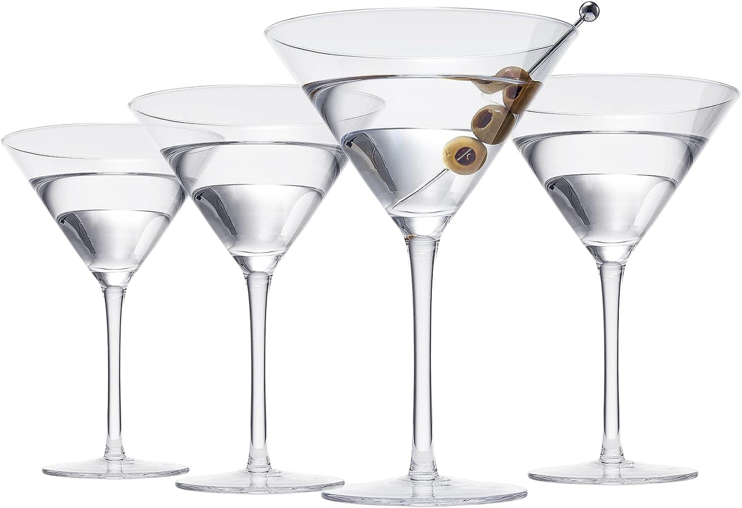 Crystal Martini Glass Set of 4 | 10oz | Classic Luxury Cocktail with Bar Spoon & Olive Picks, Premium Hand-Blown | Classic Cocktail Clear Coupes For Manhattan, Cosmopolitan, Sidecar, Stemmed Goblets-4