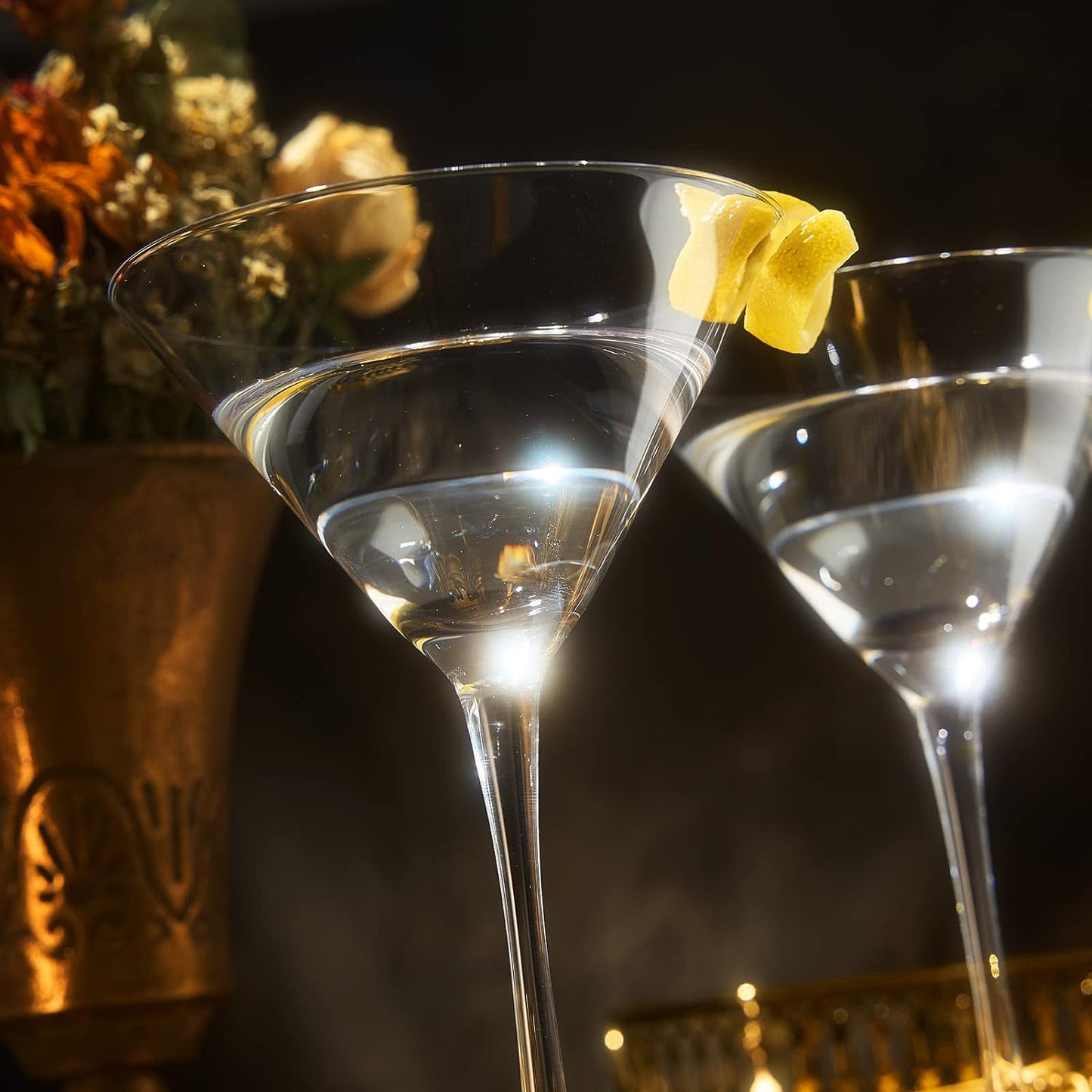 Crystal Martini Glass Set of 4 | 10oz | Classic Luxury Cocktail with Bar Spoon & Olive Picks, Premium Hand-Blown | Classic Cocktail Clear Coupes For Manhattan, Cosmopolitan, Sidecar, Stemmed Goblets-2