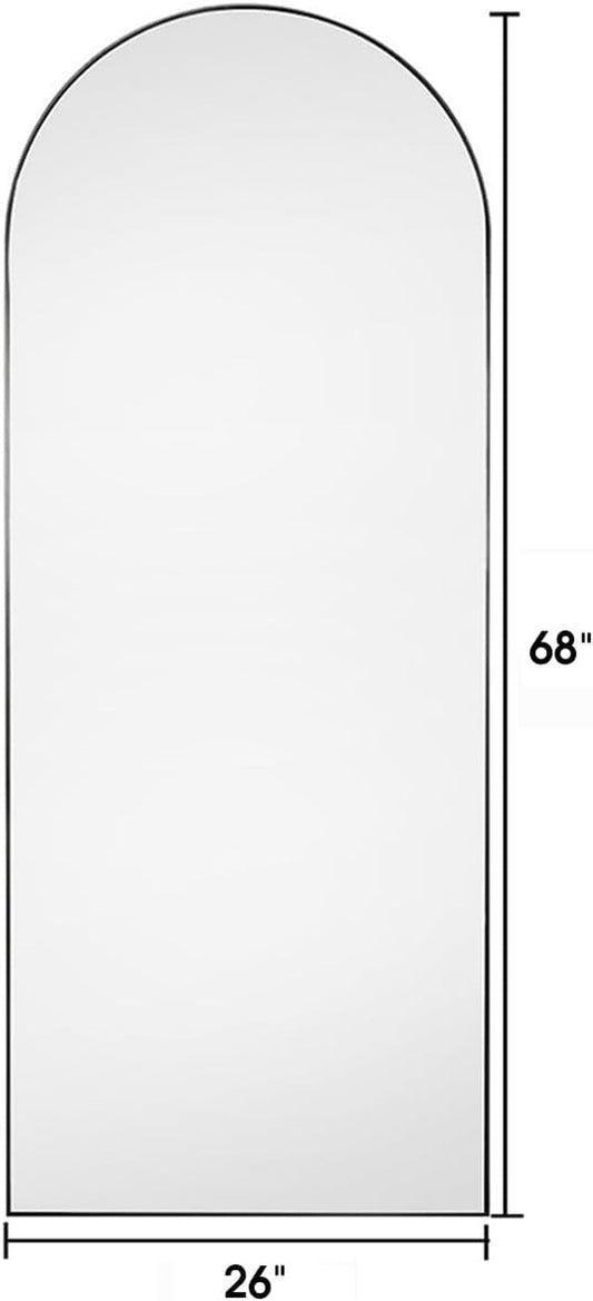 Floor Mirror, Oversized Full Length Mirror, Arched Mirror, Large Standing Mirror, Tall Mirror, Wall Mounted, Freestanding, Giant Mirror, 68"×26", Aluminum Frame - Black-1