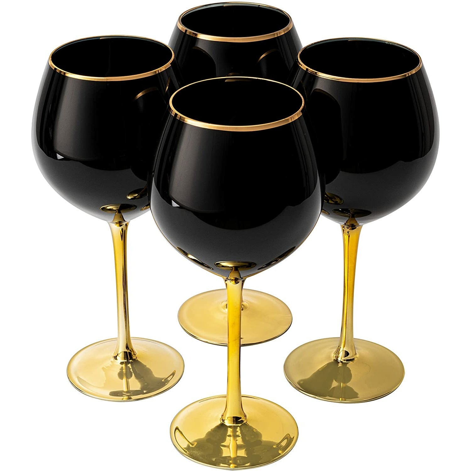 The Wine Savant Set of 4 Black Wine Glasses Gold Stemmed 14 oz Gold Rim Wine Glasses, Black Colored Wine Glasses Luxury Wine Glassware Wine Tasting, Wedding Gift, Anniversary, Birthday-4