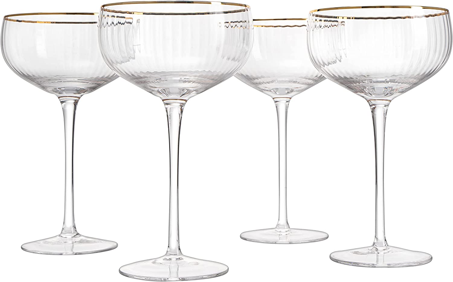 Coupe Cocktail Glasses 7 oz, Set of 4 Classic Manhattan Glasses For Cocktails, Libbey Champagne Coupe, Classic Coupe Glasses with Gold Rim, Crystal with Stems Wine Savant-4