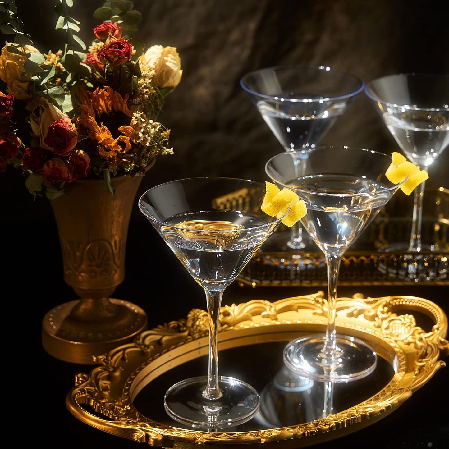 Crystal Martini Glass Set of 4 | 10oz | Classic Luxury Cocktail with Bar Spoon & Olive Picks, Premium Hand-Blown | Classic Cocktail Clear Coupes For Manhattan, Cosmopolitan, Sidecar, Stemmed Goblets-3