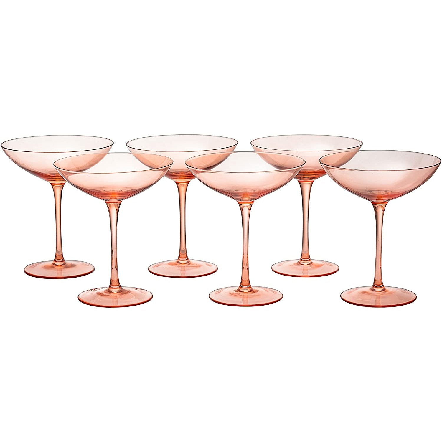 The Wine Savant Colored Vintage Glass Coupes 12oz Colorful Cocktail, Martini & Champagne Glasses, Prosecco, Mimosa Glasses Set, Cocktail Glass Set, Bar Glassware Luster Glasses (6, Orange)-3