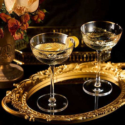 Vintage Art Deco Luxury Coupe Glasses, Cocktails, Martini, Margarita, In Premium Gift Box 24K Gold Rim | Set of 2 | 8 oz Classic Cocktail Glassware - Champagne, Manhattan, Cosmopolitan Crystal Goble-1
