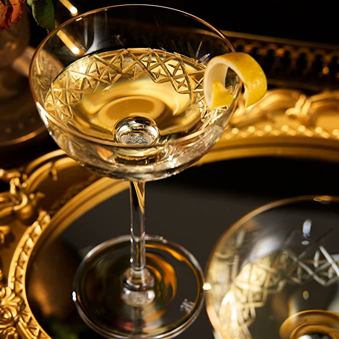 Vintage Art Deco Luxury Coupe Glasses, Cocktails, Martini, Margarita, In Premium Gift Box 24K Gold Rim | Set of 2 | 8 oz Classic Cocktail Glassware - Champagne, Manhattan, Cosmopolitan Crystal Goble-3