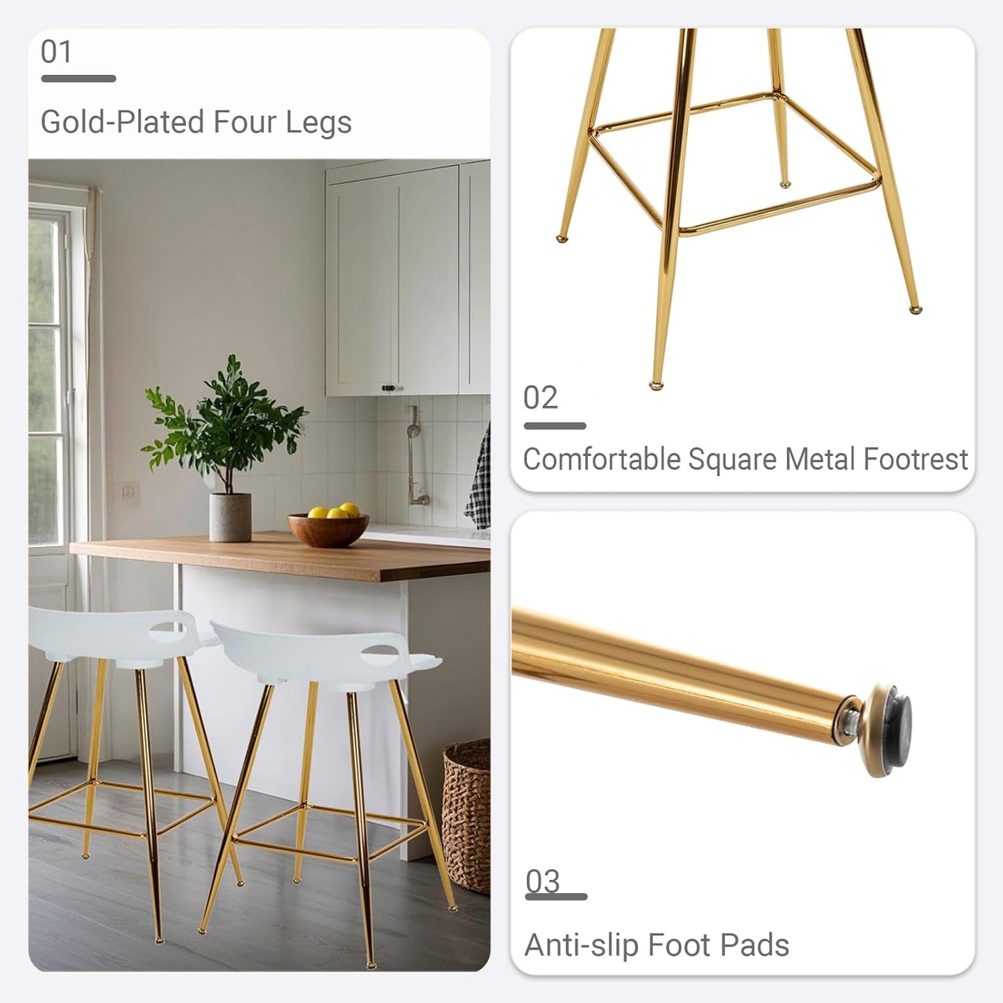 Stylish Gold Bar Stools Set of Two with Footrests-4