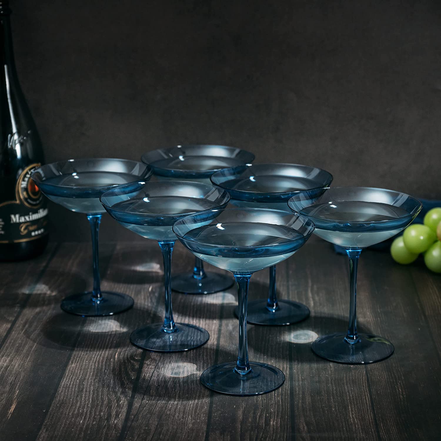 Cobalt Blue Colored Champagne Coupe Glasses 12oz Set of 6 by The Wine Savant - Toasting Glasses, Wedding Party Champagne Cocktail Blue Champagne Colored Glasses Prosecco, Mimosa, Home Bar Glassware-4