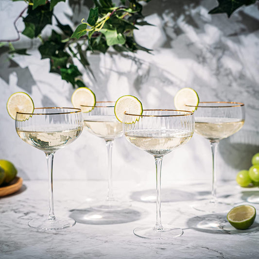 Coupe Cocktail Glasses 7 oz, Set of 4 Classic Manhattan Glasses For Cocktails, Libbey Champagne Coupe, Classic Coupe Glasses with Gold Rim, Crystal with Stems Wine Savant-1