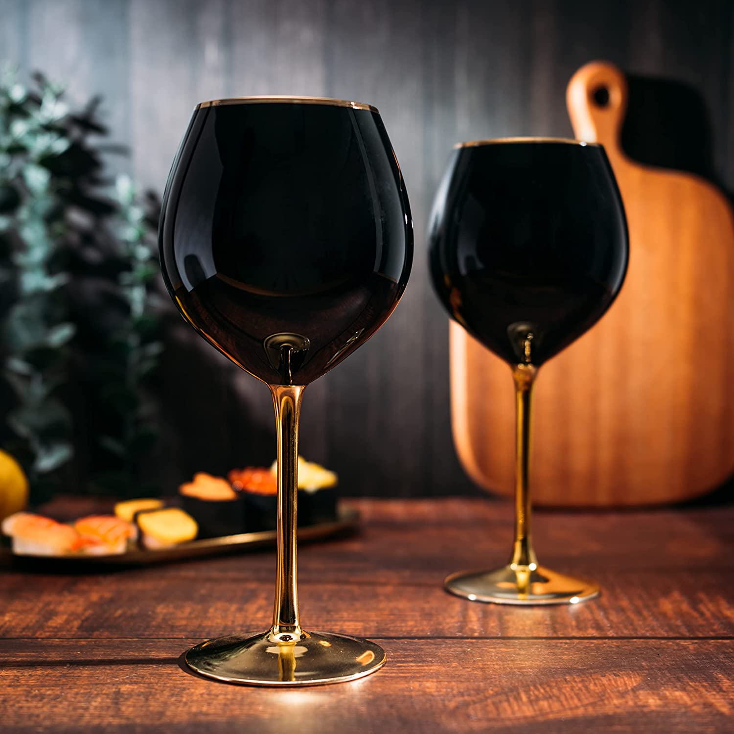 The Wine Savant Set of 4 Black Wine Glasses Gold Stemmed 14 oz Gold Rim Wine Glasses, Black Colored Wine Glasses Luxury Wine Glassware Wine Tasting, Wedding Gift, Anniversary, Birthday-2