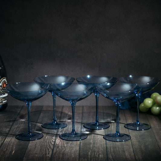 Cobalt Blue Colored Champagne Coupe Glasses 12oz Set of 6 by The Wine Savant - Toasting Glasses, Wedding Party Champagne Cocktail Blue Champagne Colored Glasses Prosecco, Mimosa, Home Bar Glassware-1