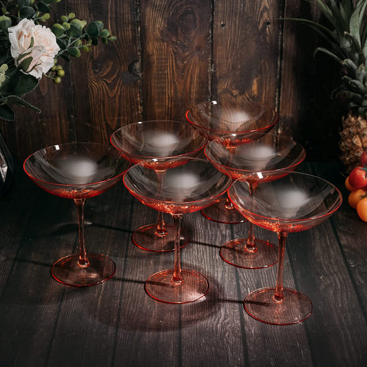 The Wine Savant Colored Vintage Glass Coupes 12oz Colorful Cocktail, Martini & Champagne Glasses, Prosecco, Mimosa Glasses Set, Cocktail Glass Set, Bar Glassware Luster Glasses (6, Orange)-1