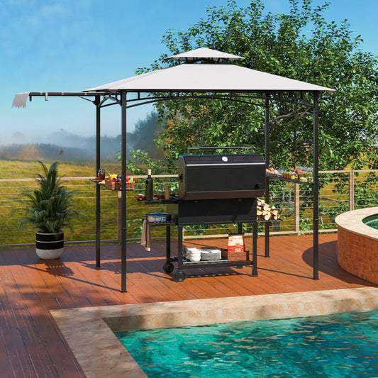 11 X 5 FT Grill Gazebo with Side Awning and Double-Tiered Top-0